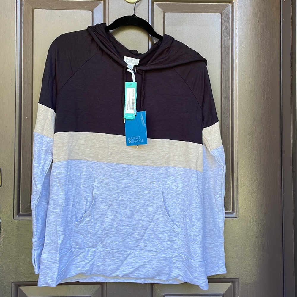Market & Spruce Colorblocked French Terry Hoodie, Size L - Picture 3 of 7
